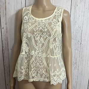 Ya Los Angeles Lace Sheer Buttercream Tank Top Size Large